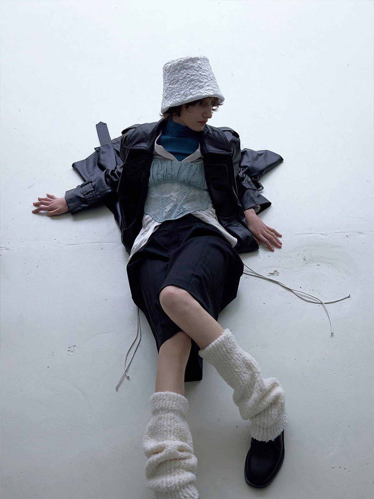 Guêtres tricotées chaudes, en laine mélangée, guêtres hautes femme, accessoires hiver confortables, cache - jambes doux et épais, modèle Hapie - Guêtre - Blanc