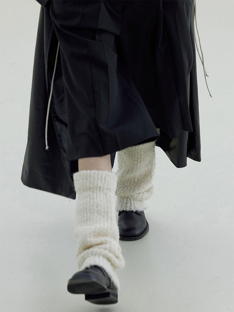 Guêtres tricotées chaudes, en laine mélangée, guêtres hautes femme, accessoires hiver confortables, cache - jambes doux et épais, modèle Hapie - Guêtre - Blanc