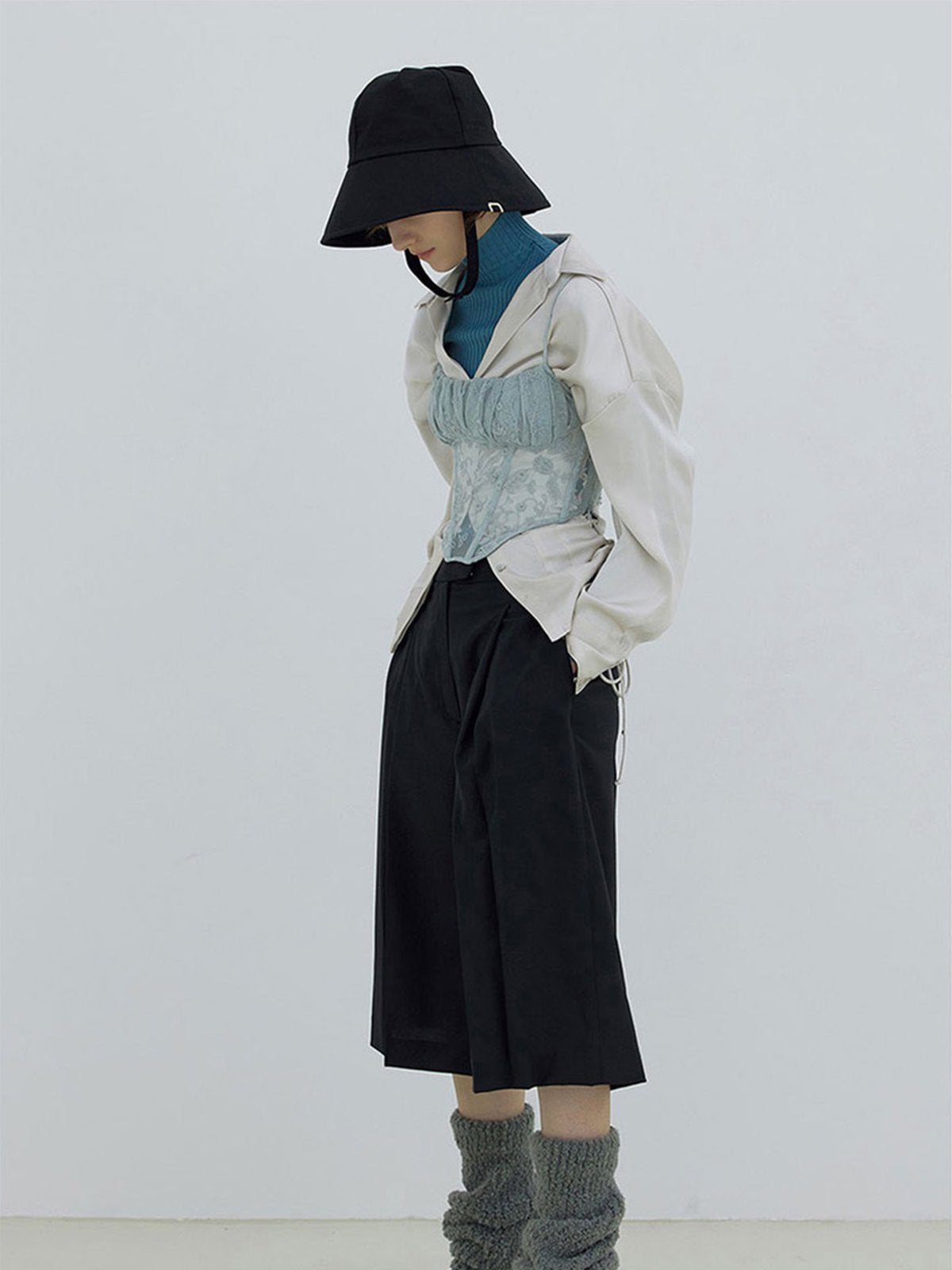 Guêtres tricotées chaudes, en laine mélangée, guêtres hautes femme, accessoires hiver confortables, cache - jambes doux et épais, modèle Hapie - Guêtre - Gris