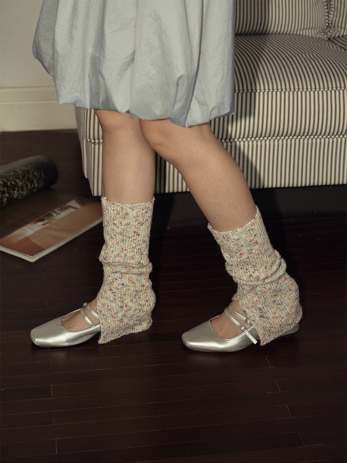 Guêtres tricotées femme, guêtres chaudes hiver, guêtres multicolores confort, accessoires jambes, mode cosy, modèle Yveline - Guêtre - Beige