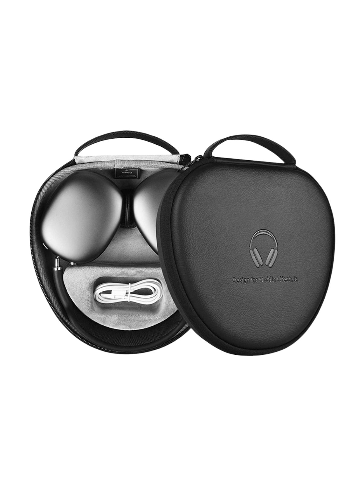 Housse AirPods Max, étui rigide intelligent, protection antichoc et anti - chute, intérieur doux, design fin et portable, simili vegan, rangement avec mode veille automatique, modèle Lerux - Accessoire AirPods Max - Noir