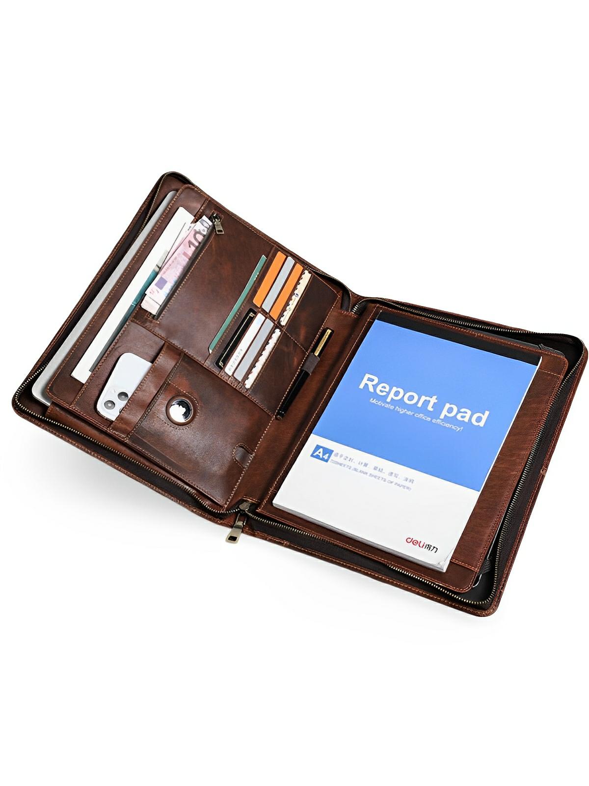 Housse en cuir marron pour ordinateur portable, tablette et documents, porte - cartes intégré, format A4, modèle Pamphil - Housse - Café