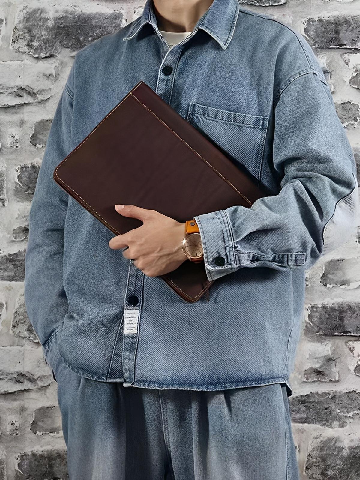 Housse MacBook Pro Air 13,3 pouces en cuir véritable, protection premium, étui support ergonomique, modèle Hercule - Housse - Café
