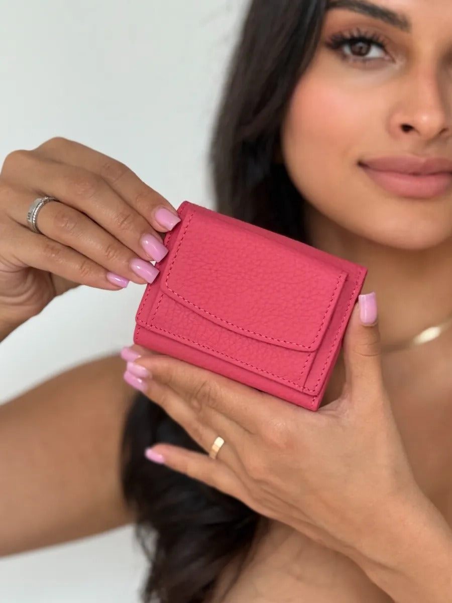 Portefeuille femme compact cuir grainé, protection RFID, porte-cartes pratique, format mini, porte-monnaie intégré, modèle Nadine