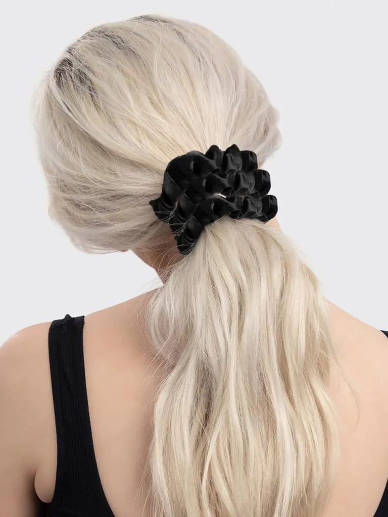 Lot de 5 chouchou en soie noir cheveux, accessoire coiffure femme, élastique cheveux satiné, scrunchie noir, chouchou mode, modèle Paudra