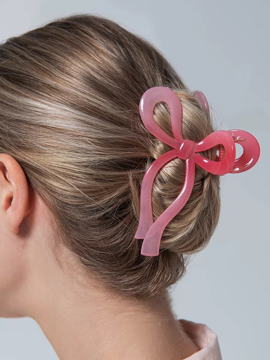 Pince crabe per capelli, pinza con fiocco rosa, pinza per capelli in resina, pinza per capelli formato grande, accessorio per acconciature donna, modello Rosa