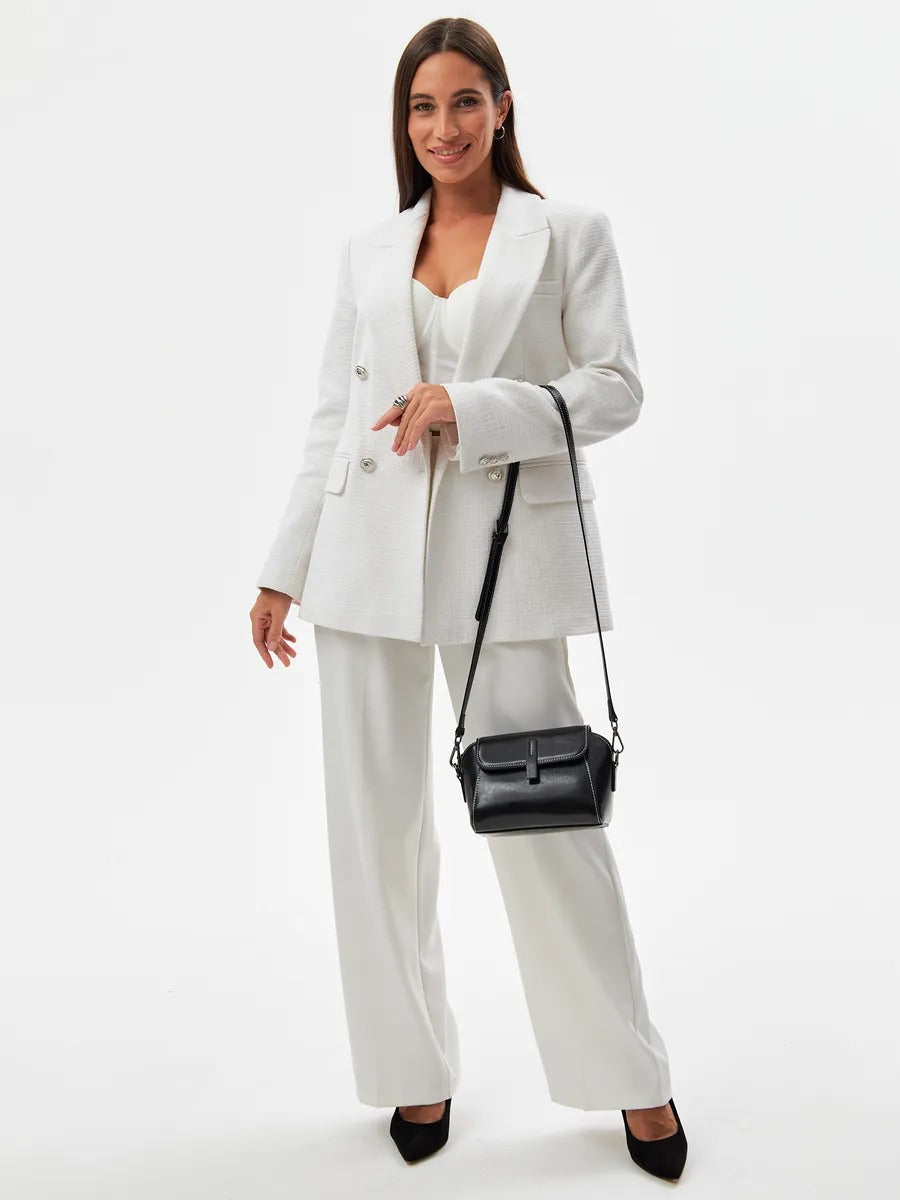 Women's leather shoulder bag, small rigid bag, rectangular format, multiple compartments, Azeline model