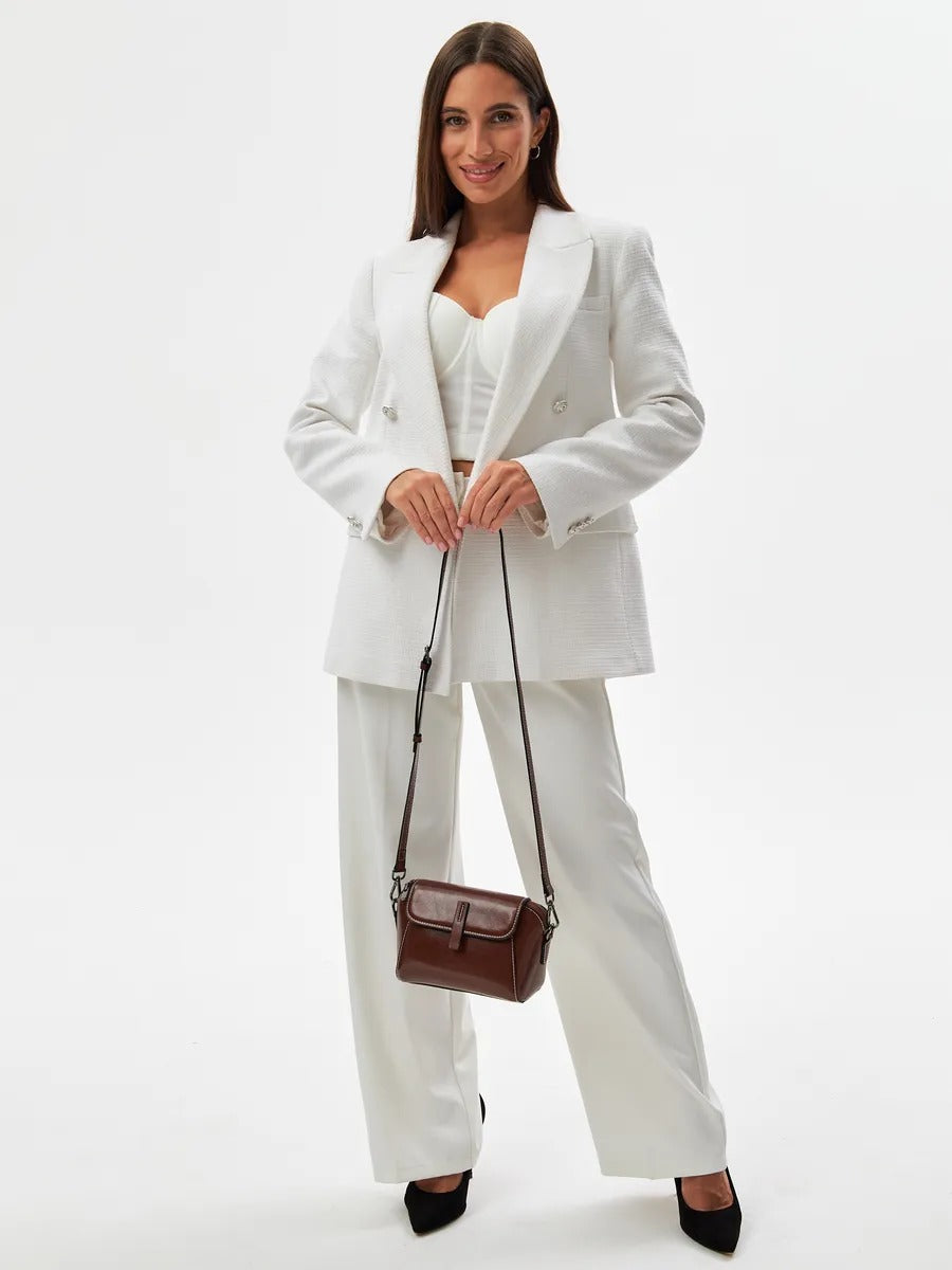 Women's leather shoulder bag, small rigid bag, rectangular format, multiple compartments, Azeline model