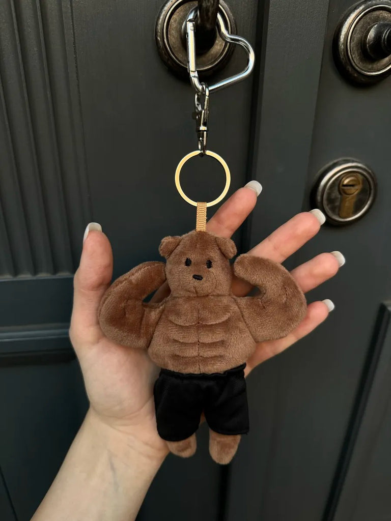Bijou da borsa orsetto muscoloso, portachiavi peluche, accessorio per borsa sportiva, ciondolo divertente, idea regalo originale, modello Bruno