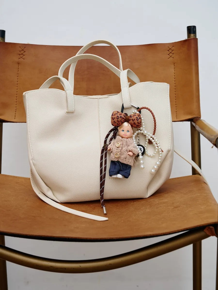 Bijou de sac poupée, porte-clés perles, accessoire fantaisie, ruban léopard, mini peluche, modèle Enastie