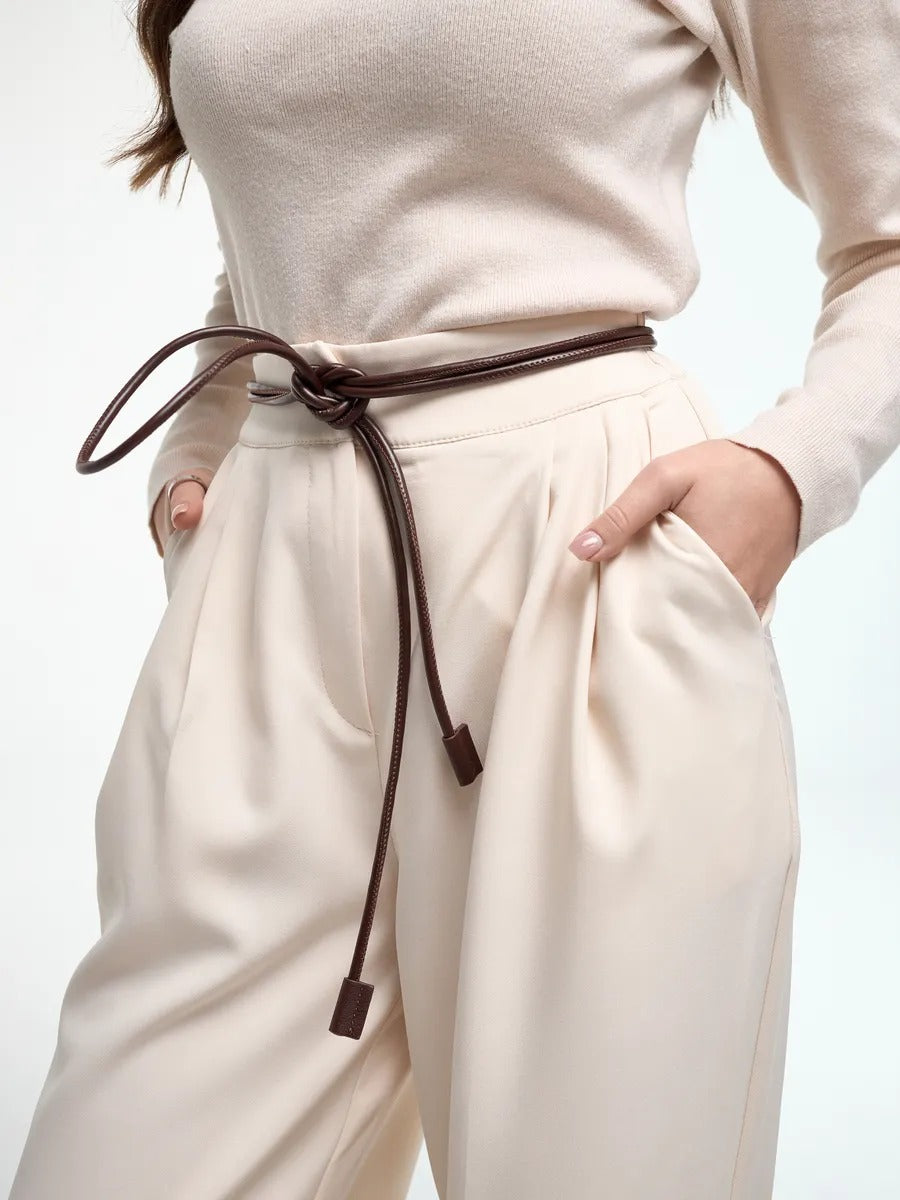 Thin tie belt, vegan faux leather cord, long women's belt, dress waist accessory, minimalist thin belt, retro autumn, Tina model