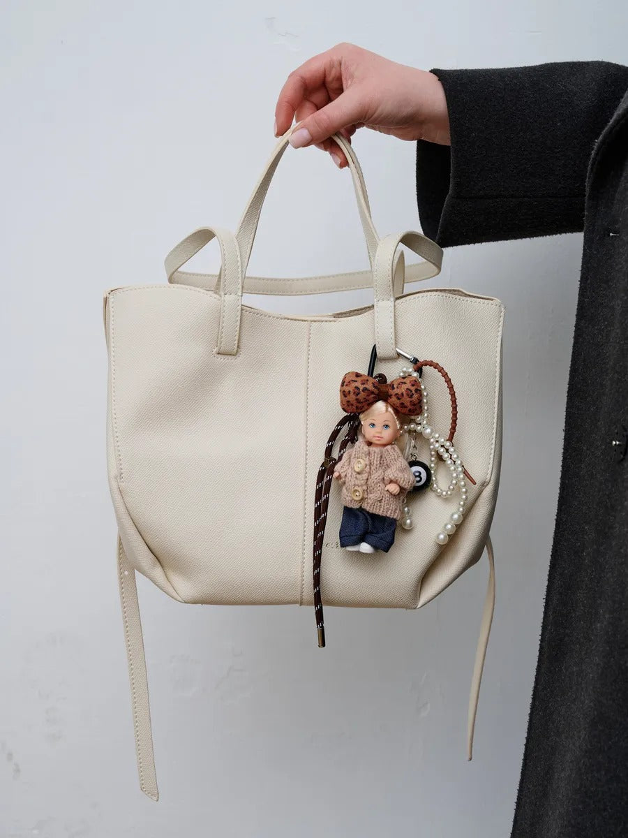Bijou de sac poupée, porte-clés perles, accessoire fantaisie, ruban léopard, mini peluche, modèle Enastie