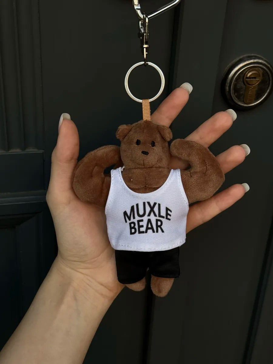 Bijou da borsa orsetto muscoloso, portachiavi peluche, accessorio per borsa sportiva, ciondolo divertente, idea regalo originale, modello Bruno