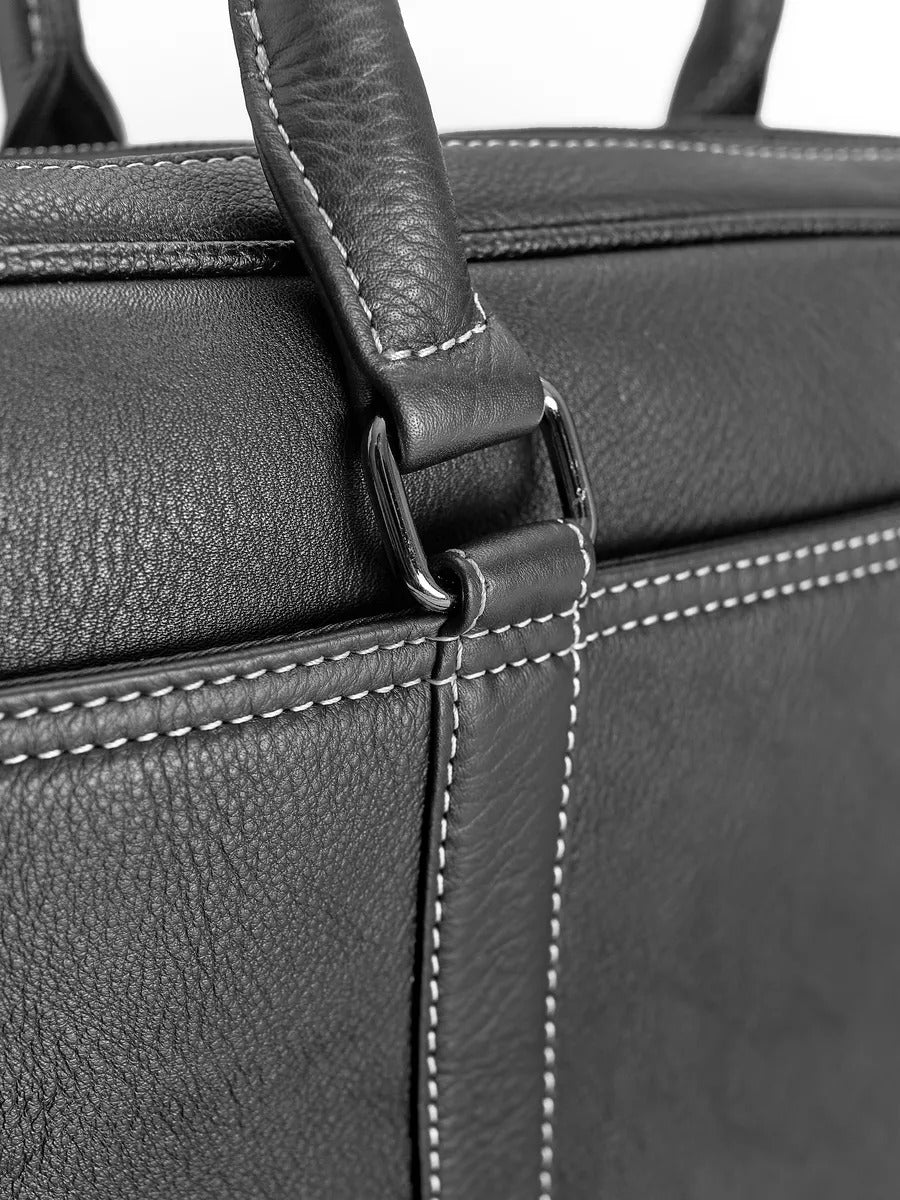 Men's leather briefcase, black briefcase, 14-inch laptop bag, business bag, shoulder business bag, school bag, teacher's bag, Zak model