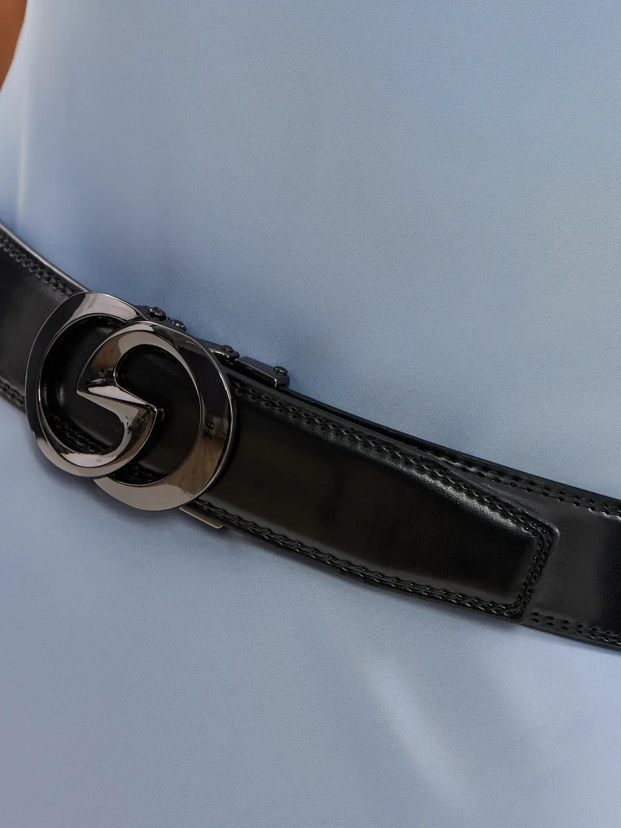 Women's leather belt, automatic metal buckle, double G buckle, 3.5 cm width, classic modern style, Gala model
