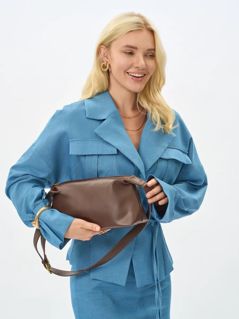 Borsa a baguette, similpelle vegana, hobo di tendenza, tracolla regolabile, pochette inclusa, y2k, modello Déborah