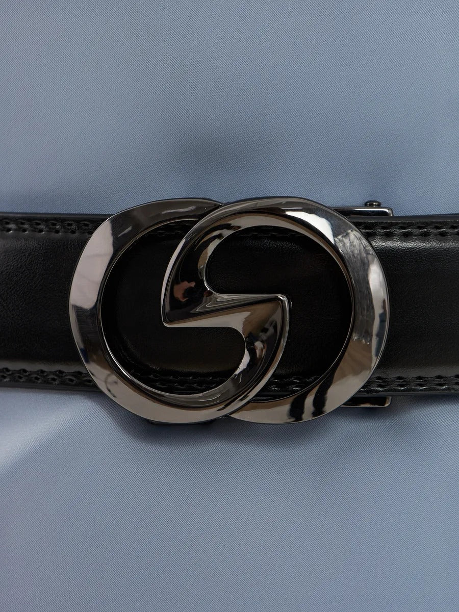 Women's leather belt, automatic metal buckle, double G buckle, 3.5 cm width, classic modern style, Gala model