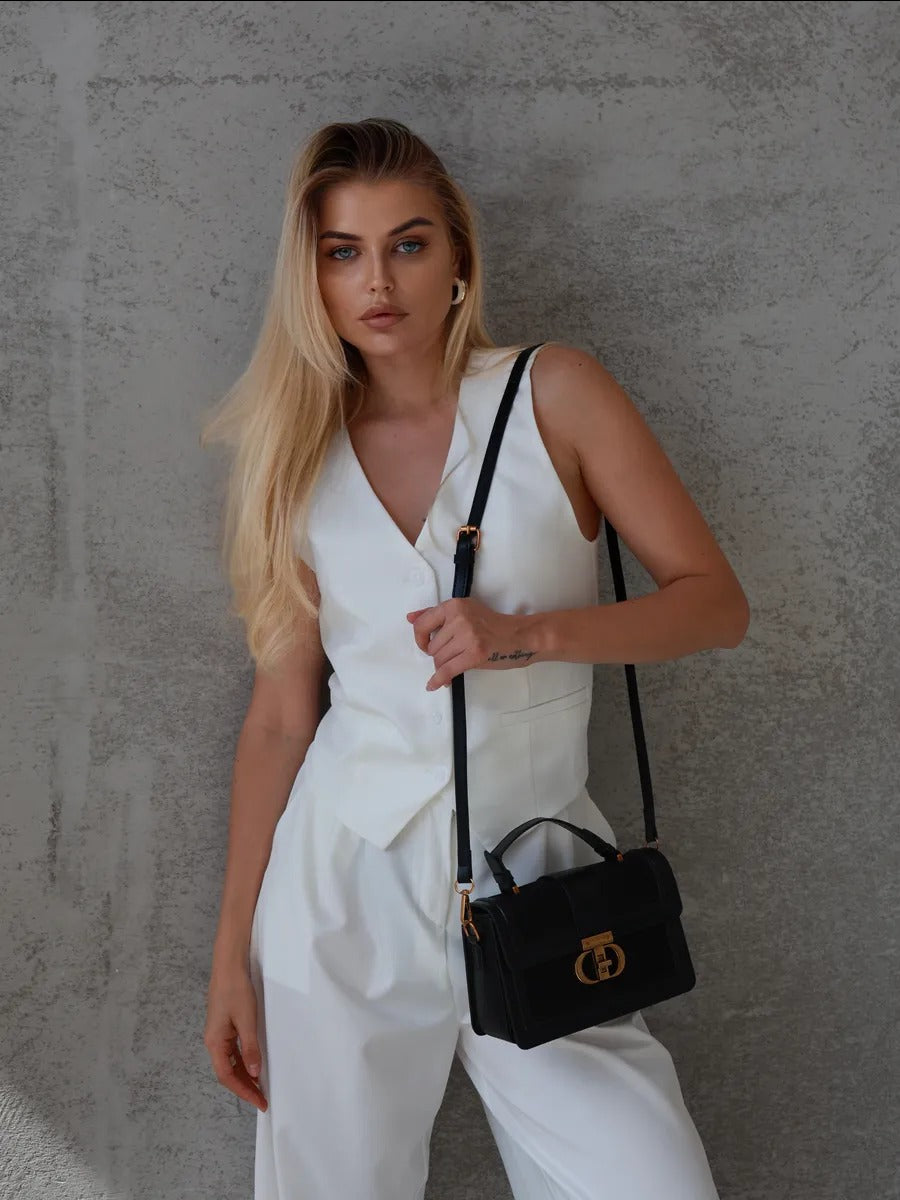 Borsa da donna effetto coccodrillo, borsa a tracolla elegante, borsa a spalla con chiusura dorata, stile moderno, modello Limona