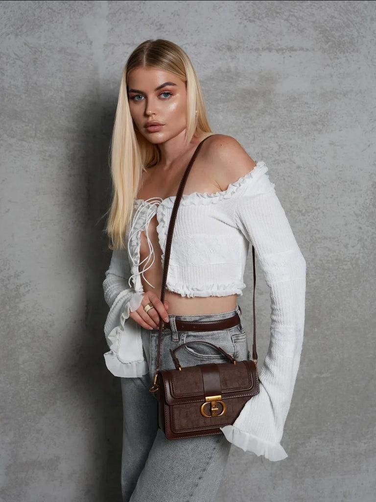 Borsa da donna effetto coccodrillo, borsa a tracolla elegante, borsa a spalla con chiusura dorata, stile moderno, modello Limona