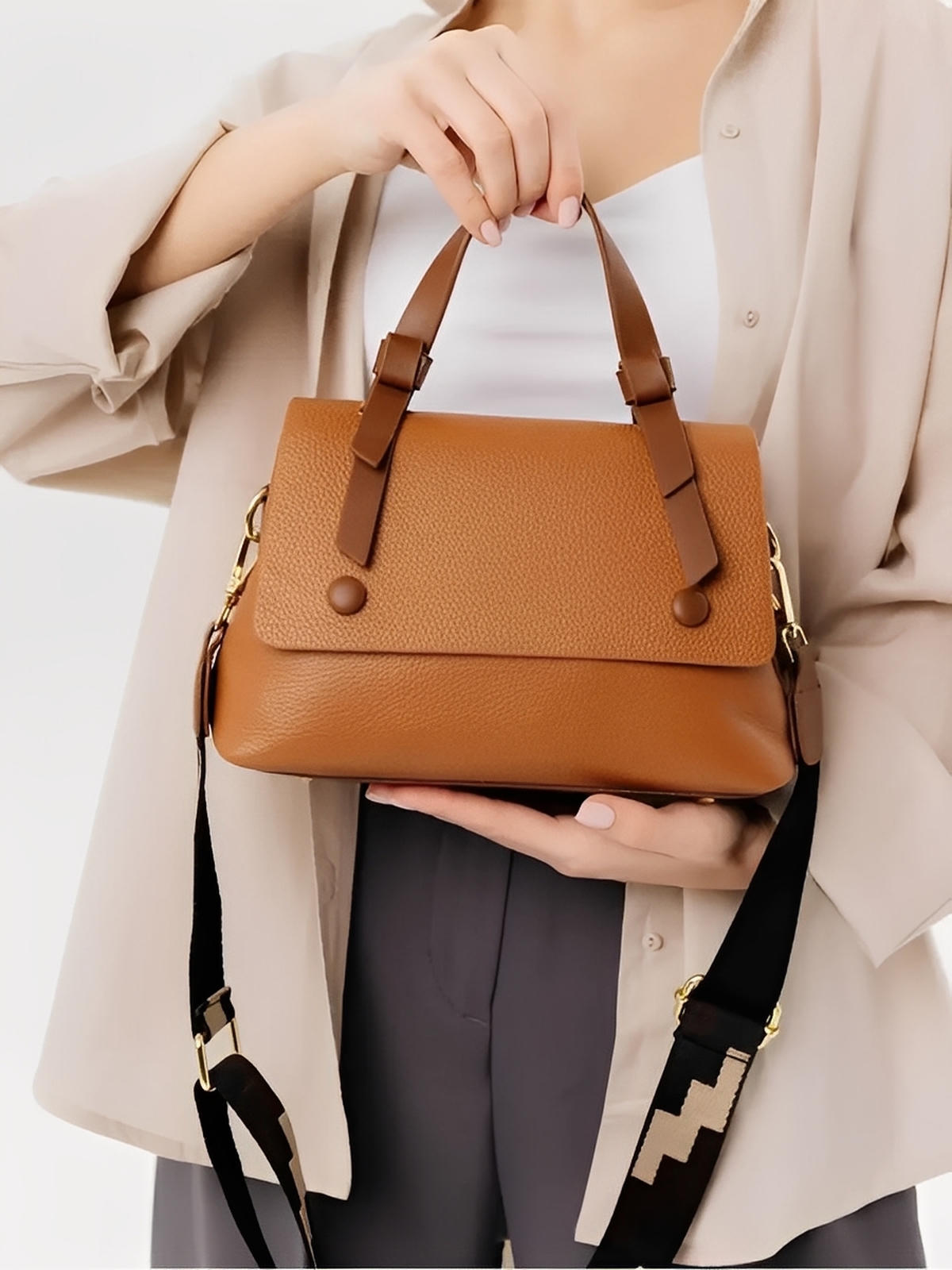 Borsa da donna in pelle, borsa a tracolla di tendenza, piccola borsa a mano, chic e moderna, modello Parvati