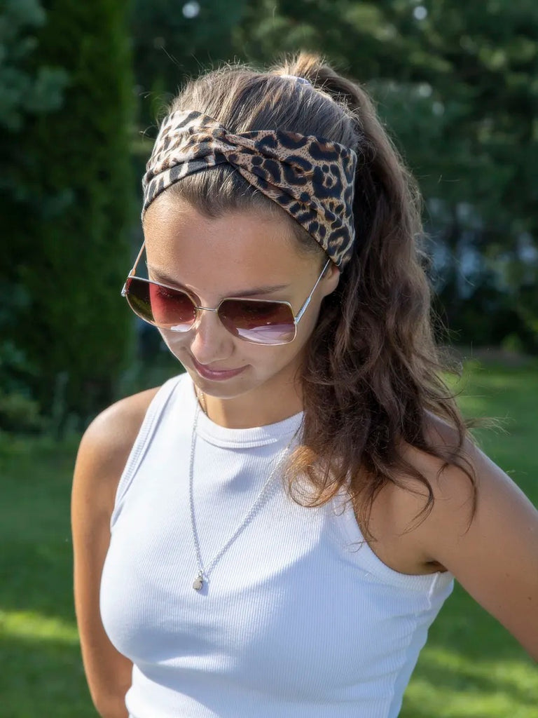 Fascia per capelli donna leopardata, accessorio capelli elastico, tenuta confortevole, stile di tendenza per il lifestyle, modello Élodie