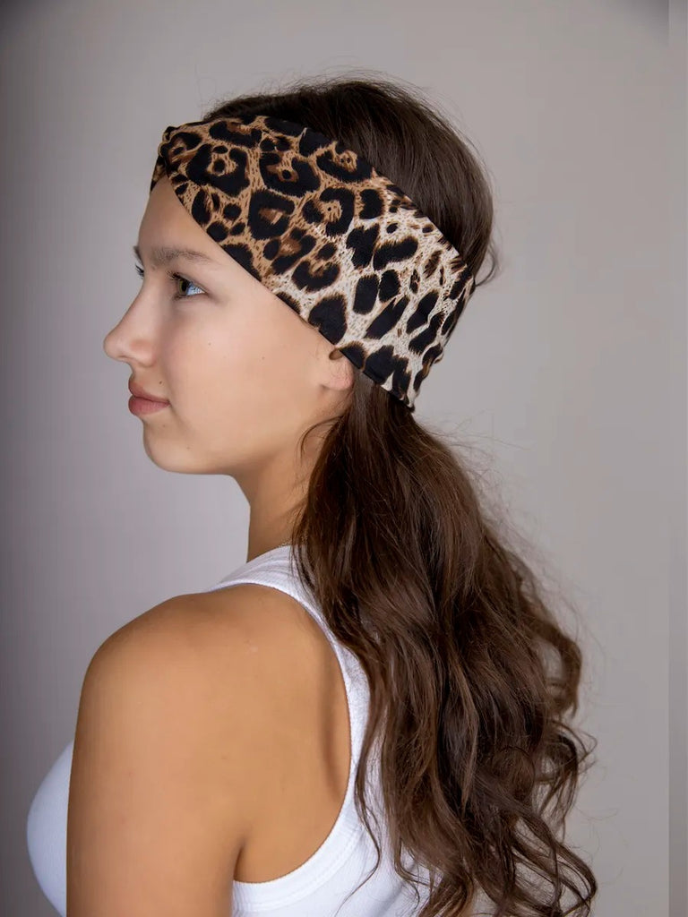 Fascia per capelli donna leopardata, accessorio capelli elastico, tenuta confortevole, stile di tendenza per il lifestyle, modello Élodie