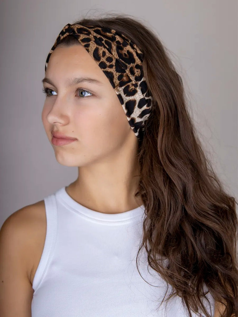 Fascia per capelli donna leopardata, accessorio capelli elastico, tenuta confortevole, stile di tendenza per il lifestyle, modello Élodie