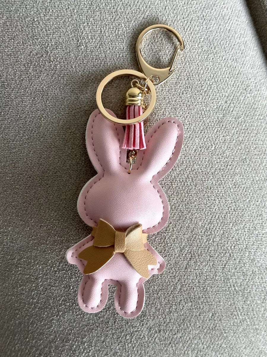 Rabbit bag charm, cute keychain, leather pompom, rabbit pendant, bag accessory, Lili model