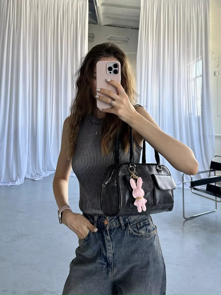 Bijou da borsa con coniglio, portachiavi carino, pompon in pelle, ciondolo con coniglio, accessorio per borsa, modello Lili