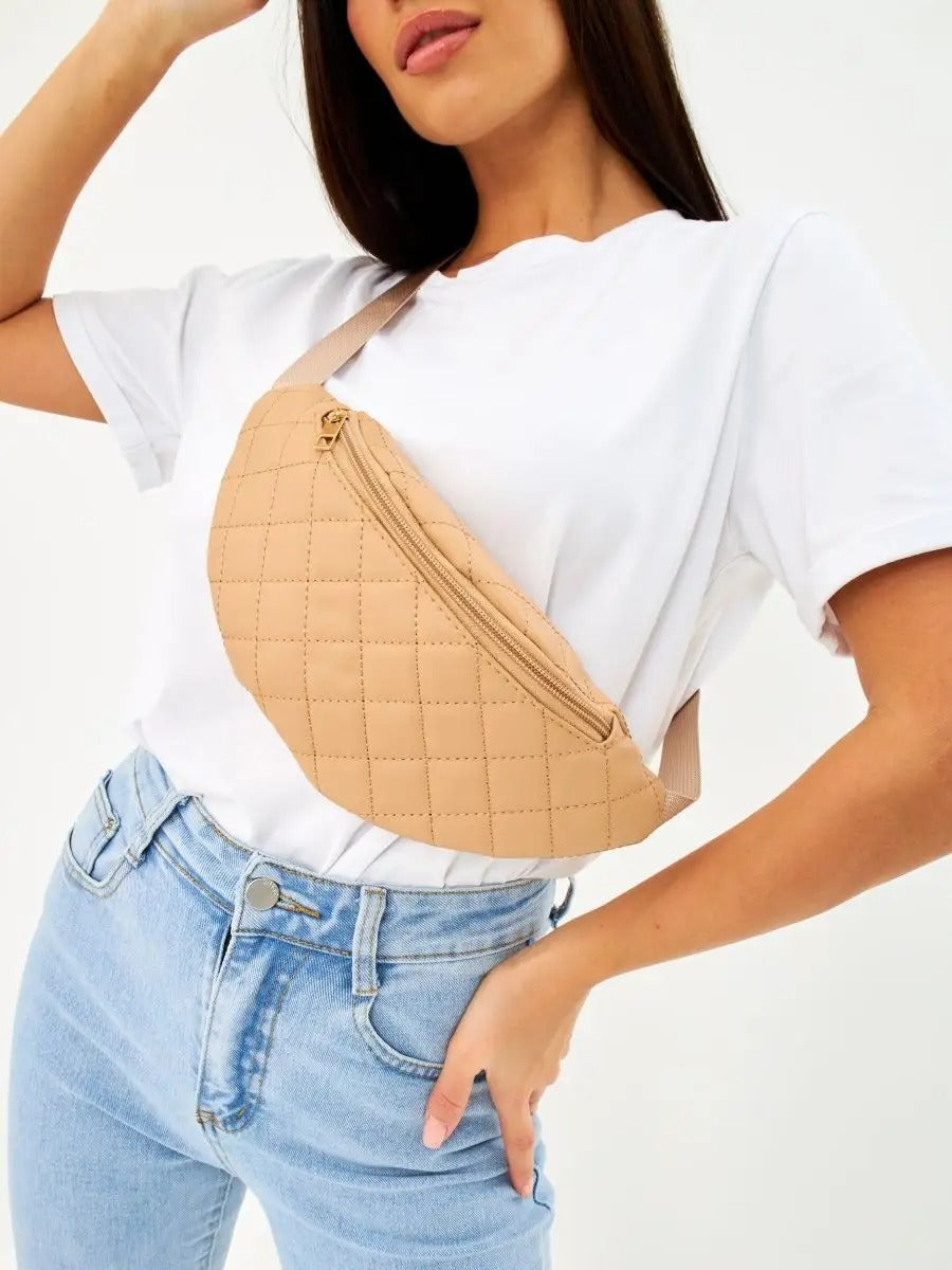 Sacoche banane matelassé, sac ceinture femme, sac bandoulière léger, mini sac zippé, sac pratique quotidien, modèle Zenobie