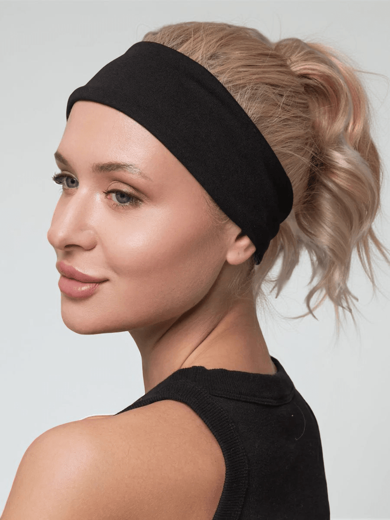 Lot de 6 bandeaux cheveux femme, bandeau large extensible, accessoire coiffure sport yoga fitness, headband coton doux, bandeau maquillage soin visage, modèle Elinda - Bandeau pour cheveux - Noir Blanc et Gris