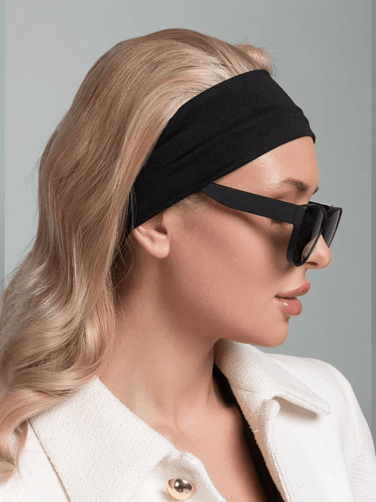 Lot de 6 bandeaux cheveux femme, bandeau large extensible, accessoire coiffure sport yoga fitness, headband coton doux, bandeau maquillage soin visage, modèle Elinda - Bandeau pour cheveux - Noir Blanc et Gris