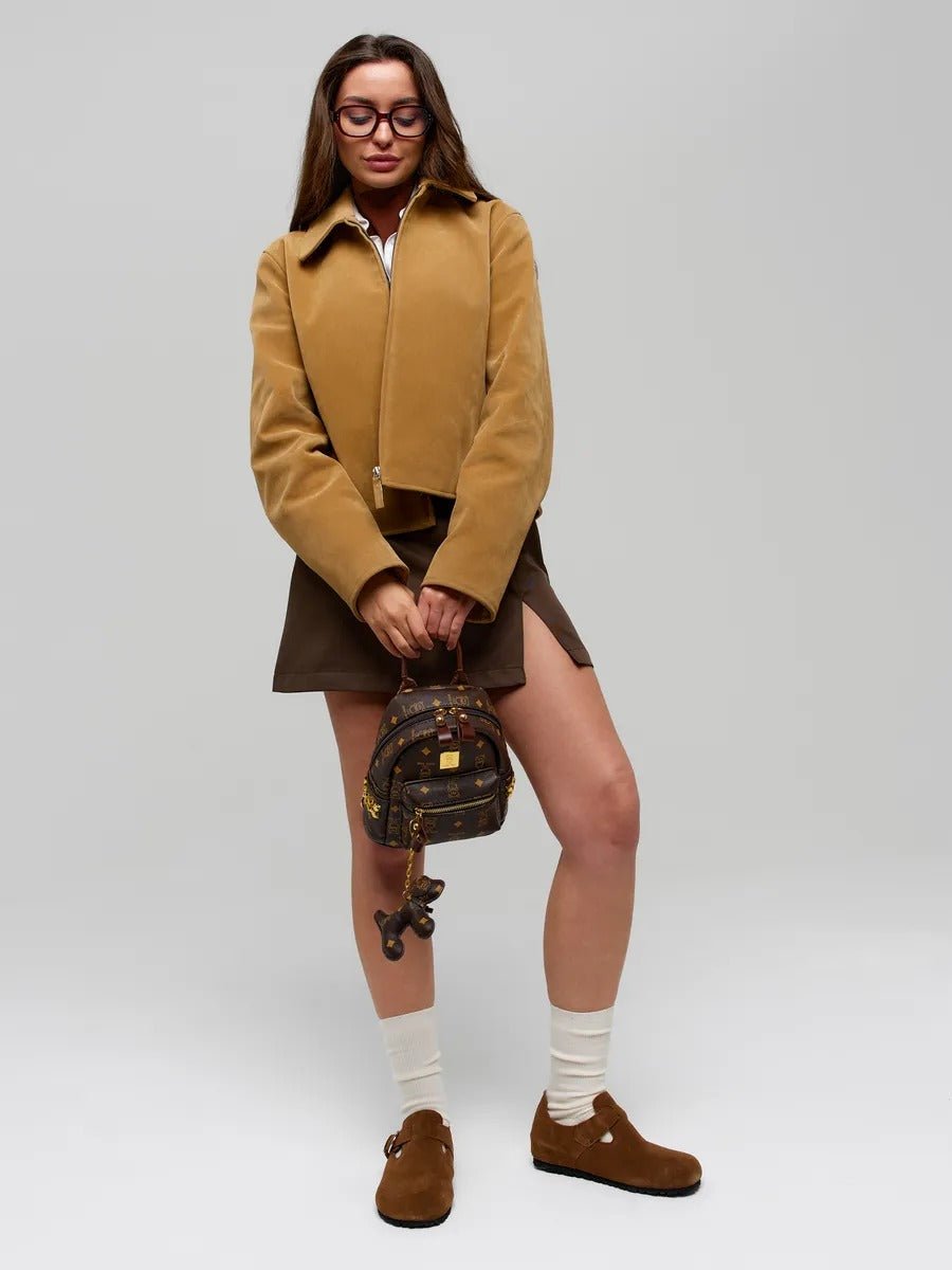 Mini sac à dos femme marron, sac dos imprimé ours "Teddy Bear", sac mode portable, sac de ville tendance, sac aspect luxe, modèle Louisa - Sac à dos - Marron