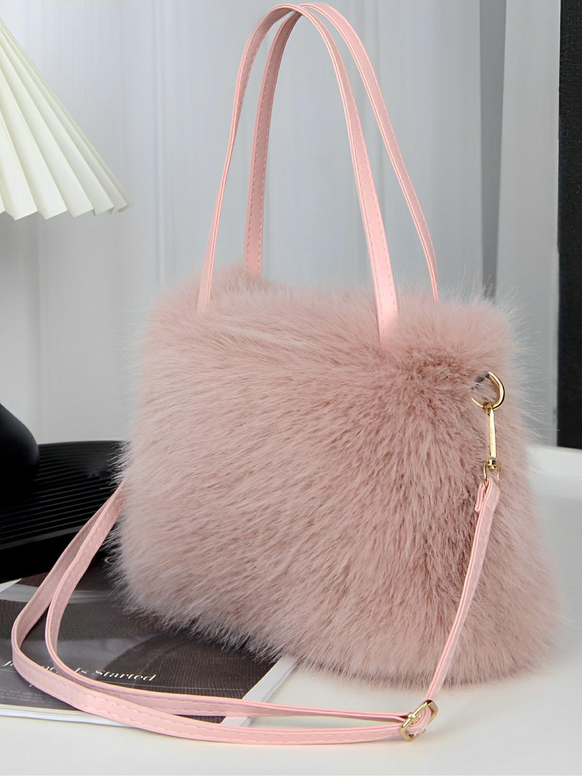 Mini sac à main en fourrure, bandoulière douce, modèle Elsa - Sac à main - Rose