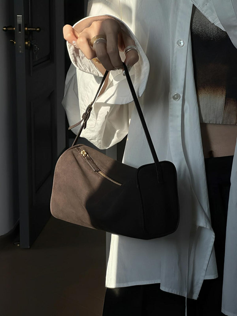 Mini sac à main femme cuir, baguette 90s, petit sac épaule, porté main, bandoulière tendance, modèle Esther - Sac à main - Café