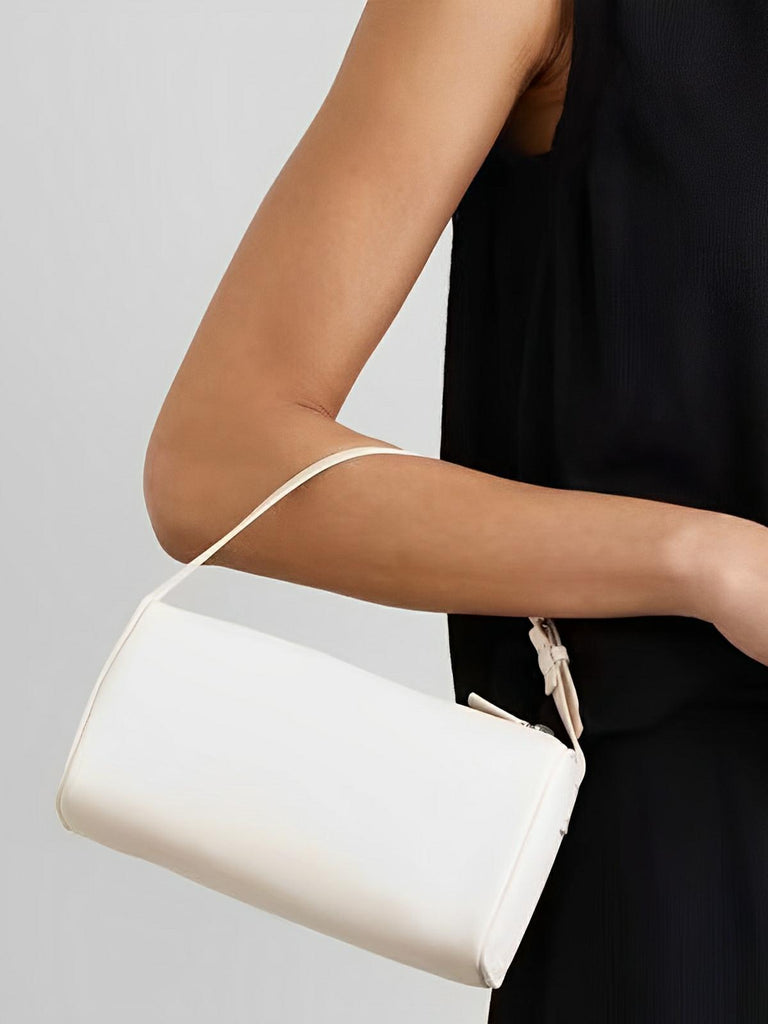 Mini sac à main femme cuir, baguette 90s, petit sac épaule, porté main, bandoulière tendance, modèle Esther - Sac à main - Blanc