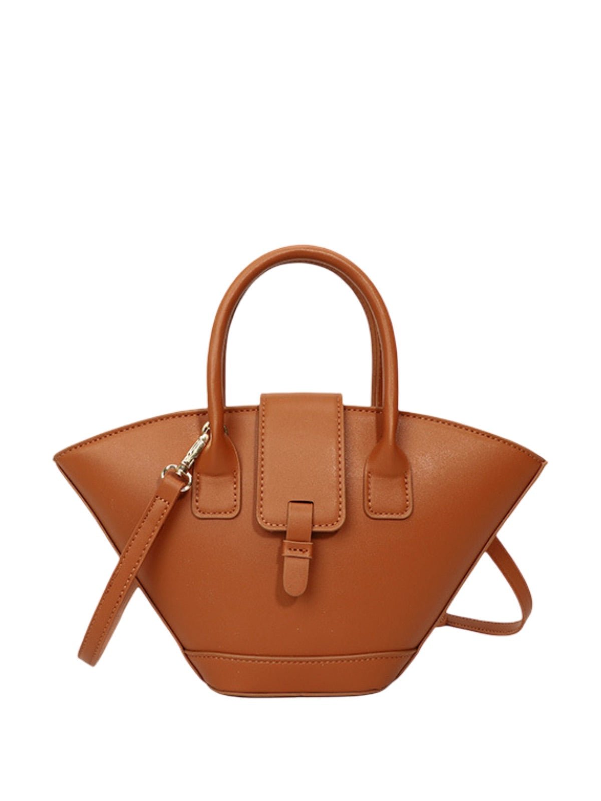 Mini sac à main femme, forme panier, simili vegan, bandoulière réglable, style bohème, fermeture magnétique, modèle Isabe - Sac à main - Marron