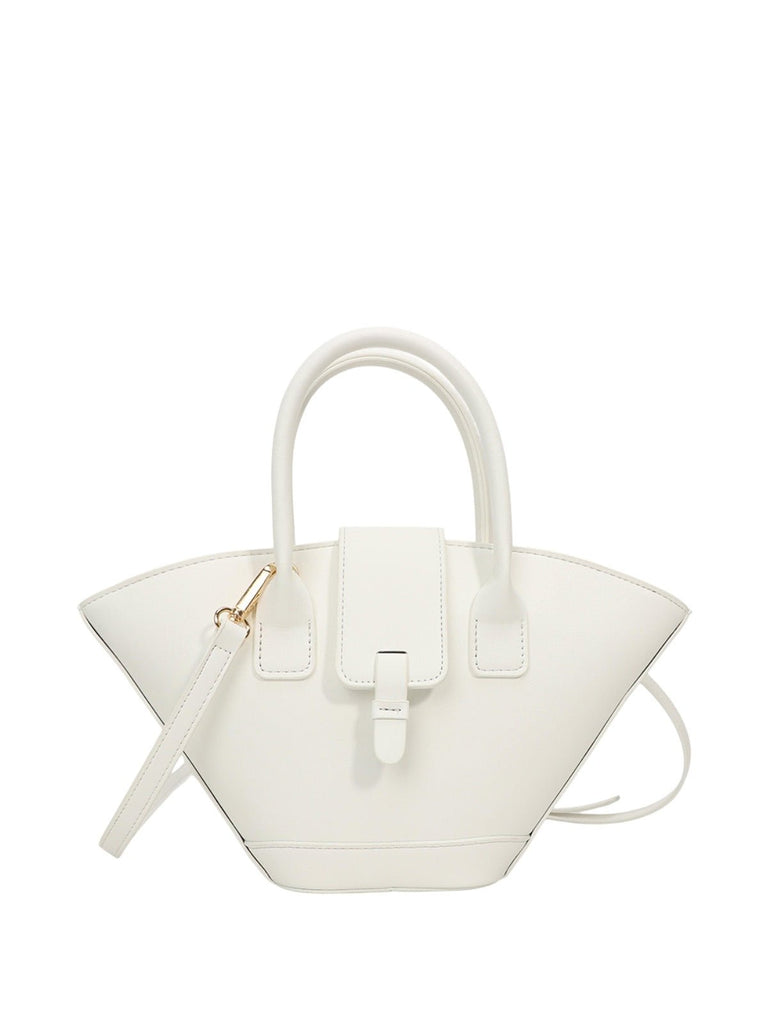 Mini sac à main femme, forme panier, simili vegan, bandoulière réglable, style bohème, fermeture magnétique, modèle Isabe - Sac à main - Blanc