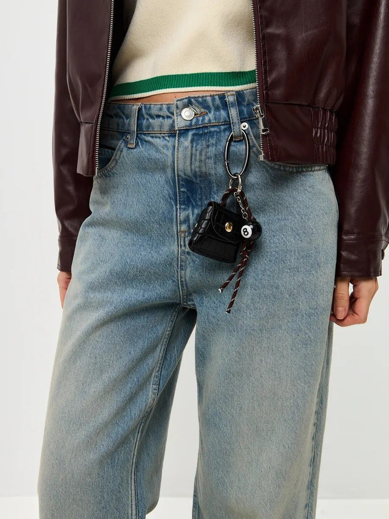 Mini sac noir à breloques, bijou de sac 8 - ball, porte - clés mode, accessoire tendance 2025, modèle Marion - Noir