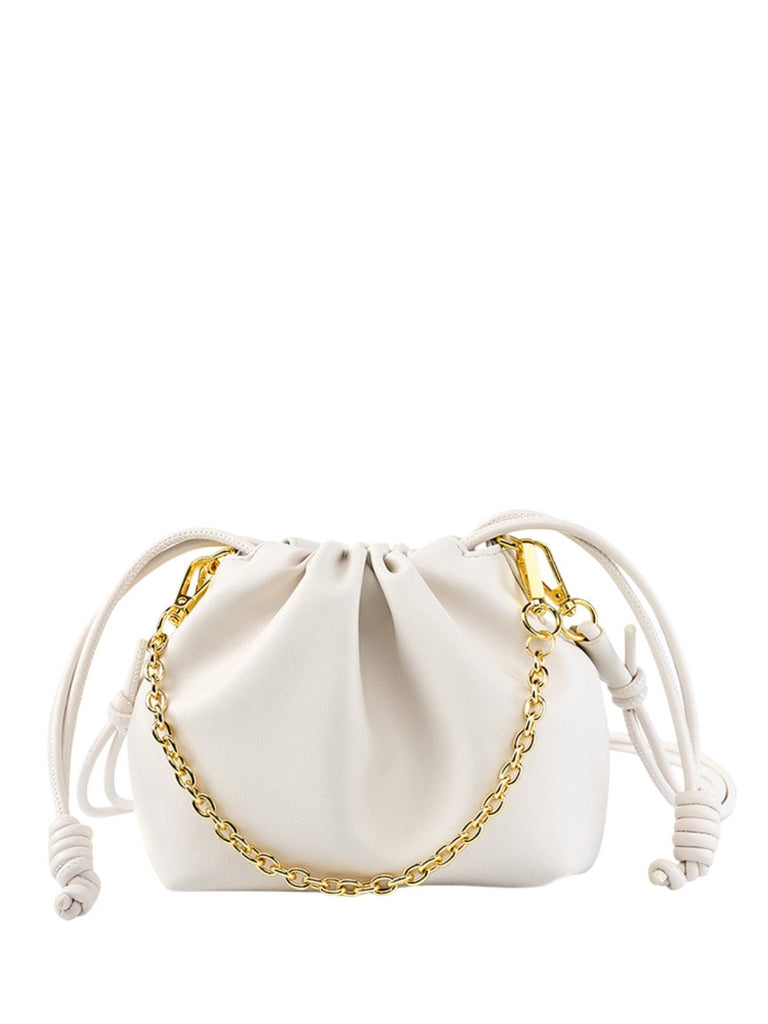 Mini sac seau en cuir, sac bandoulière avec chaîne, sac à lacets en cuir souple, sac à main tendance 2025, sac féminin chic, modèle Ipsy - Sac à main - Blanc