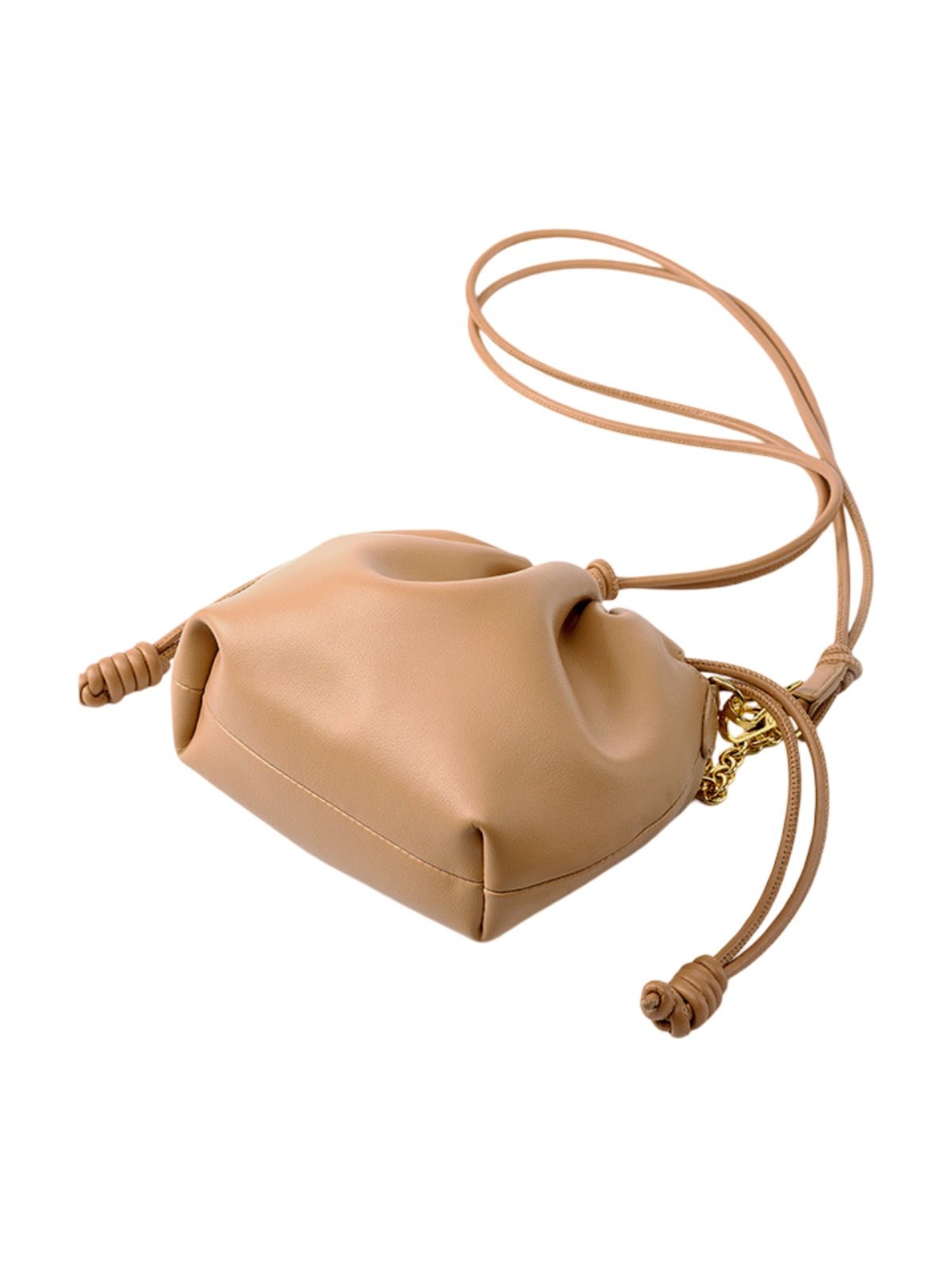 Mini sac seau en cuir, sac bandoulière avec chaîne, sac à lacets en cuir souple, sac à main tendance 2025, sac féminin chic, modèle Ipsy - Sac à main - Camel