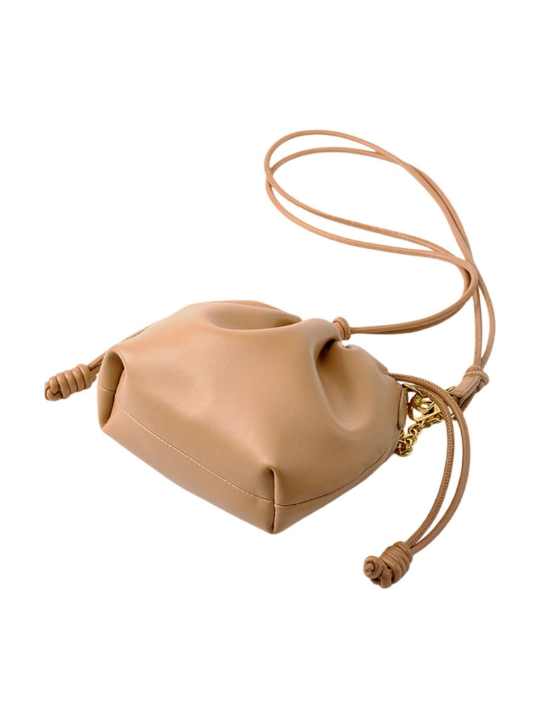 Mini sac seau en cuir, sac bandoulière avec chaîne, sac à lacets en cuir souple, sac à main tendance 2025, sac féminin chic, modèle Ipsy - Sac à main - Camel