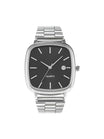 Montre en acier inoxydable, cadran carré, affichage date, étanche 30M, style classique et moderne, modèle Déri - Montre - Argent et noir