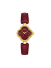 Montre femme bordeaux, cadran trèfle doré, bracelet cuir et acier, quartz japonais, accessoire chic, modèle Tissa - Montre - Bordeaux