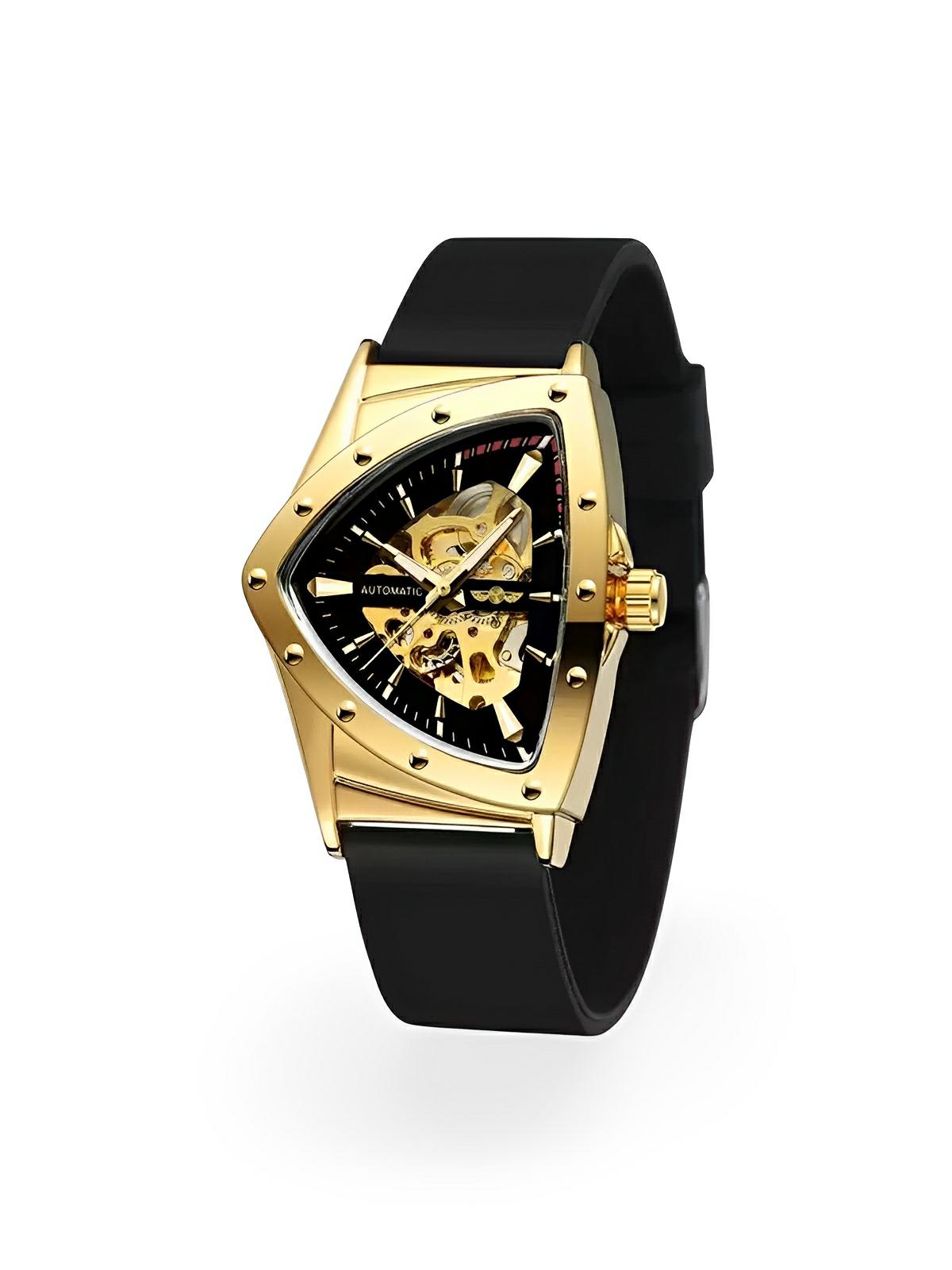 Montre homme automatique, boîtier triangulaire, cadran squelette, bracelet silicone, aiguilles luminescentes, modèle Karl - Montre - Or