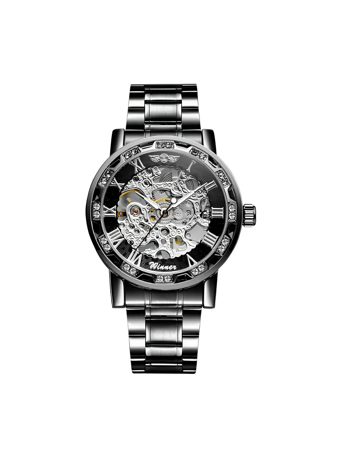 Montre mécanique squelette homme, mouvement automatique, cadran ajouré, bracelet acier, design luxueux, modèle Waylon - Montre - Noir