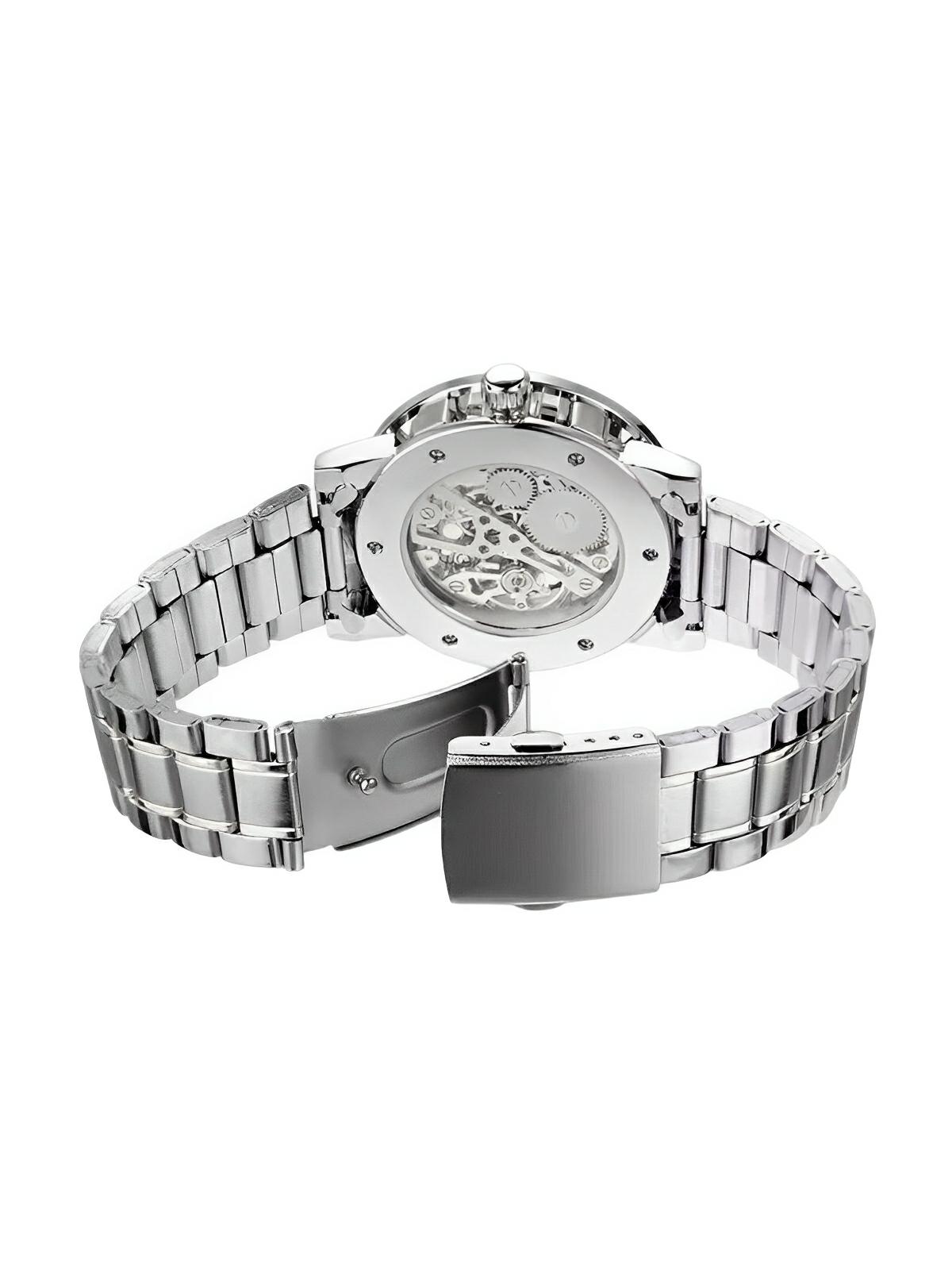 Montre mécanique squelette homme, mouvement automatique, cadran ajouré, bracelet acier, design luxueux, modèle Waylon - Montre - Argent et noir
