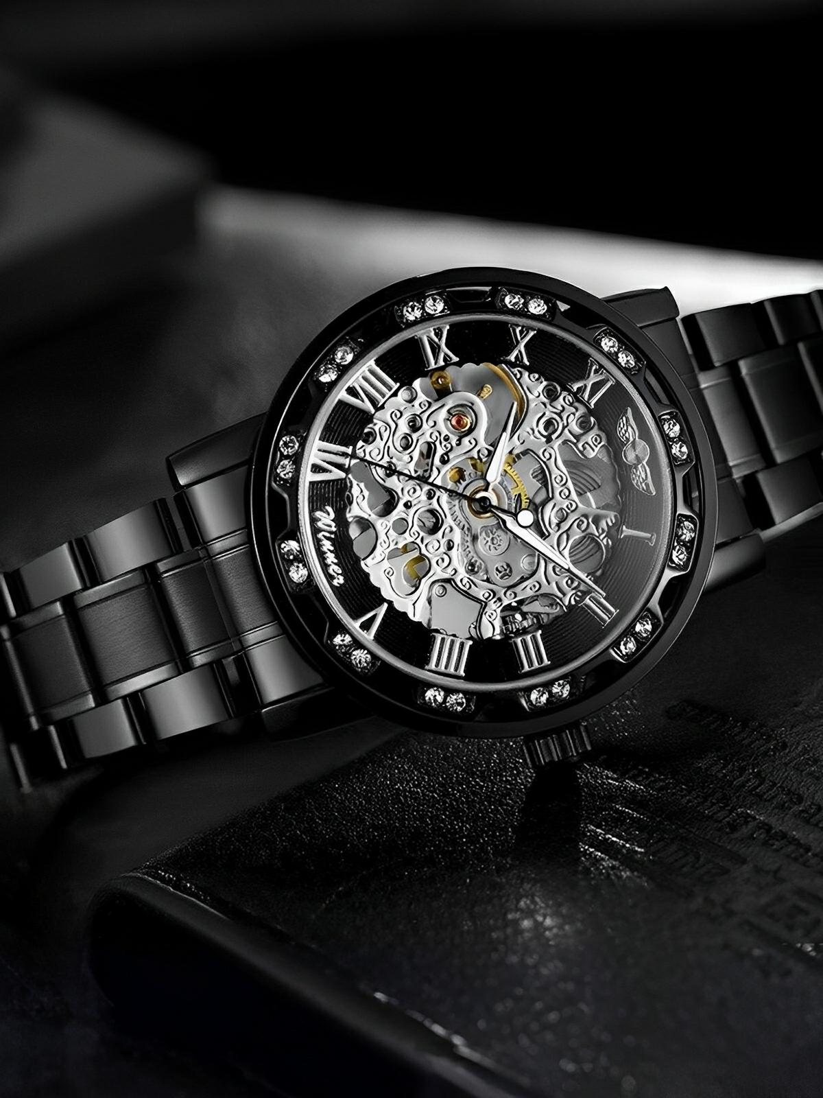 Montre mécanique squelette homme, mouvement automatique, cadran ajouré, bracelet acier, design luxueux, modèle Waylon - Montre - Noir