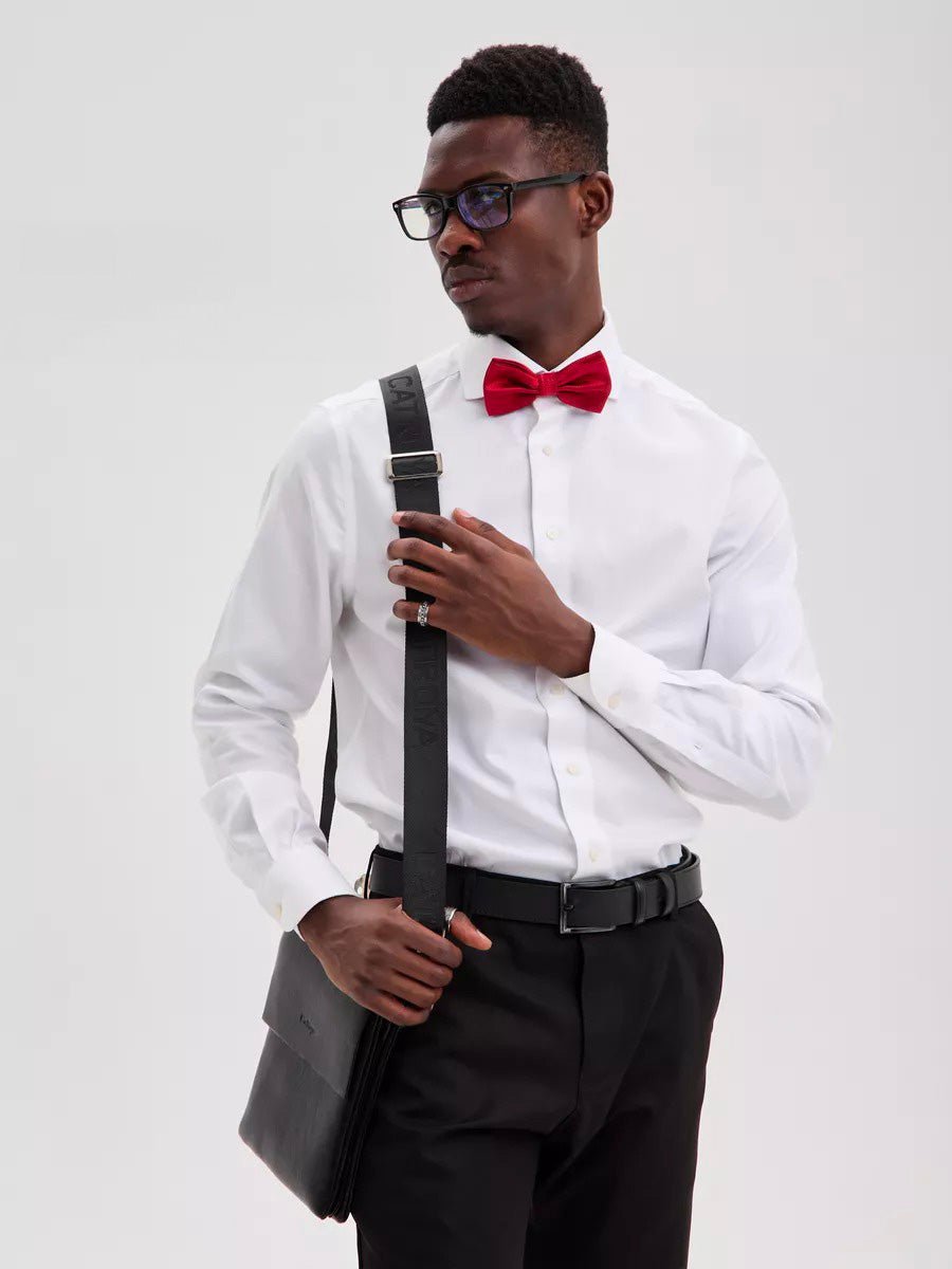 Nœud papillon homme mariage, nœud papillon cérémonie uni, accessoire costard homme, nœud papillon noir, nœud papillon polyester ajustable, modèle Tom - Bonnets - Rouge
