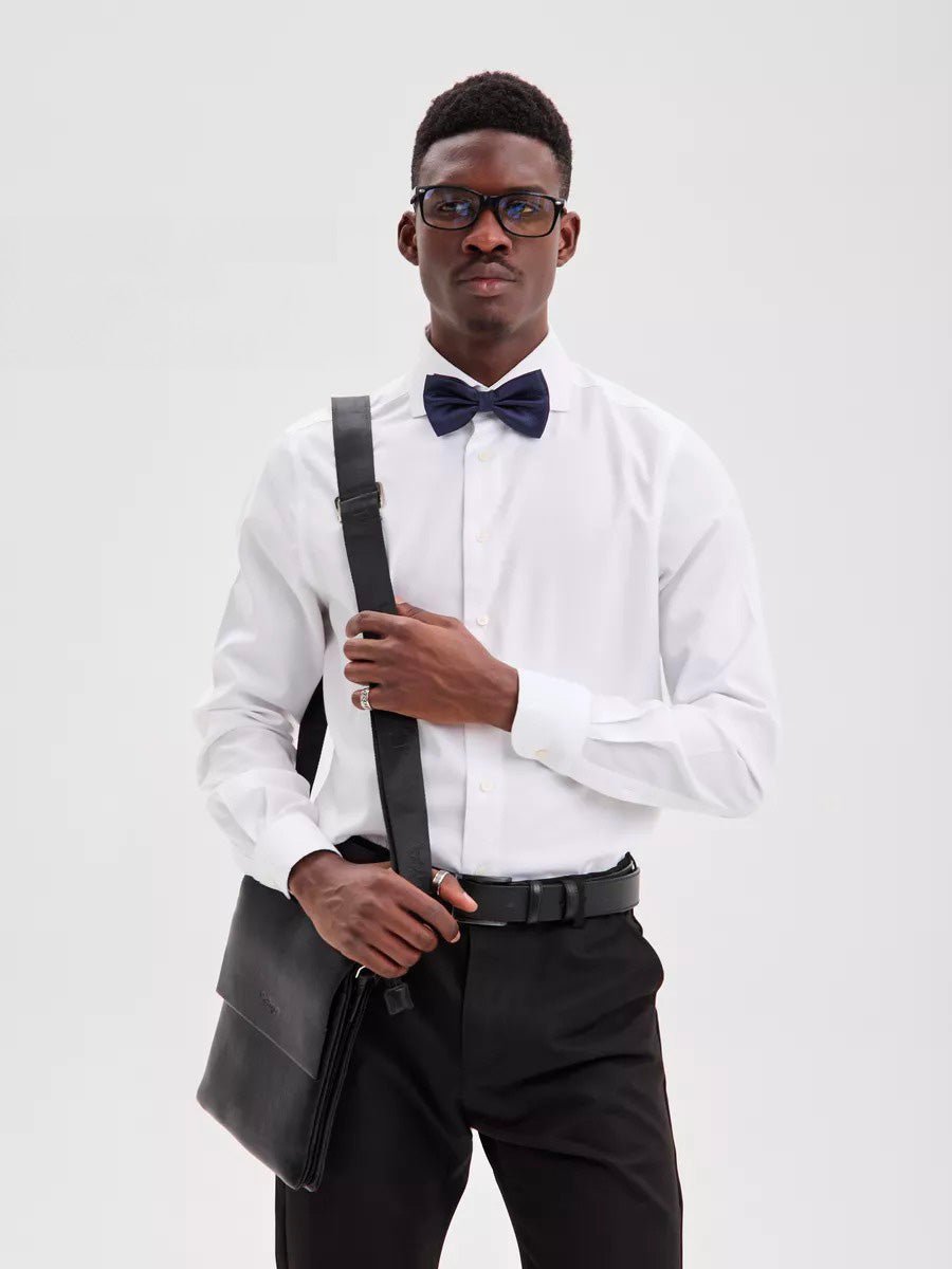 Nœud papillon homme mariage, nœud papillon cérémonie uni, accessoire costard homme, nœud papillon noir, nœud papillon polyester ajustable, modèle Tom - Bonnets - Bleu marine
